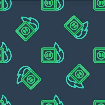 Line Electric wiring of socket in fire icon isolated seamless pattern on blue Stock Illustration