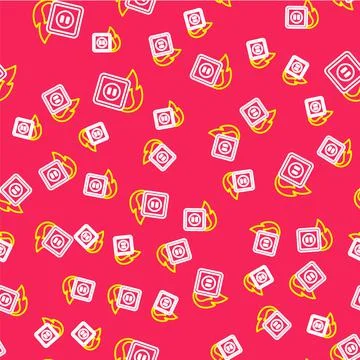 Line Electric wiring of socket in fire icon isolated seamless pattern on red Stock Illustration