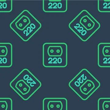 Line Electrical outlet icon isolated seamless pattern on blue background. Power 스톡 일러스트
