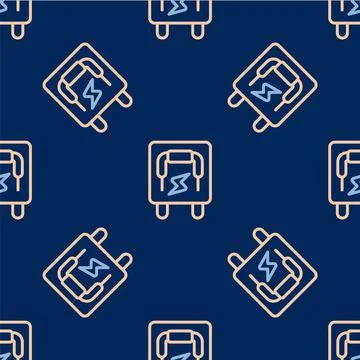 Line Electrical panel icon isolated seamless pattern on blue background. Switch Stockillustratie