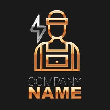 Line Electrician technician engineer icon isolated on black background. Colorful Illustrazione stock