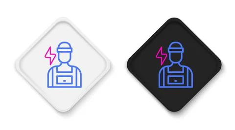 Line Electrician technician engineer icon isolated on white background. Colorful Illustrazione stock