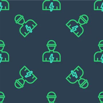Line Electrician technician engineer icon isolated seamless pattern on blue Stock Illustration