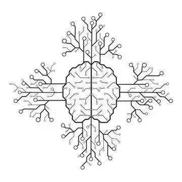 Line electronic brain . Artificial intelligence Stock Illustration