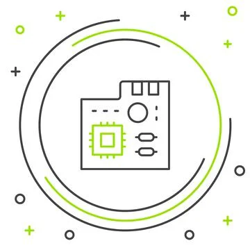 Line Electronic computer components motherboard digital chip integrated science Stock Illustration