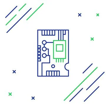 Line Electronic computer components motherboard digital chip integrated science 스톡 일러스트