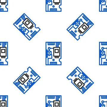 Line Electronic computer components motherboard digital chip integrated scien イラスト素材