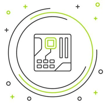 Line Electronic computer components motherboard digital chip integrated science イラスト素材