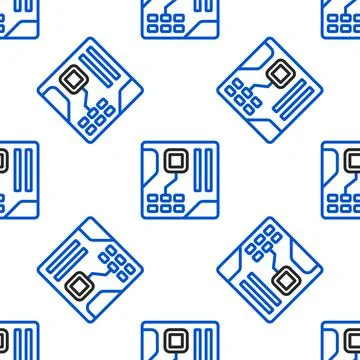 Line Electronic computer components motherboard digital chip integrated science イラスト素材