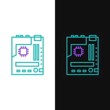 Line Electronic computer components motherboard digital chip integrated science 스톡 일러스트