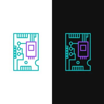 Line Electronic computer components motherboard digital chip integrated scien 스톡 일러스트