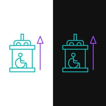 Line Elevator for disabled icon isolated on white and black background. Col.. Stock Illustration