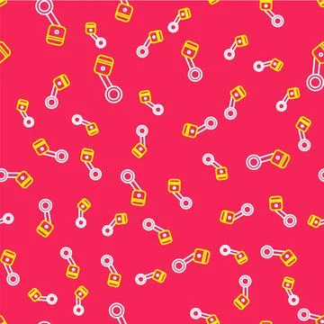 Line Engine piston icon isolated seamless pattern on red background. Car engine Illustrazione stock