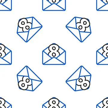 Line Envelope with 8 March icon isolated seamless pattern on white background Stock Illustration