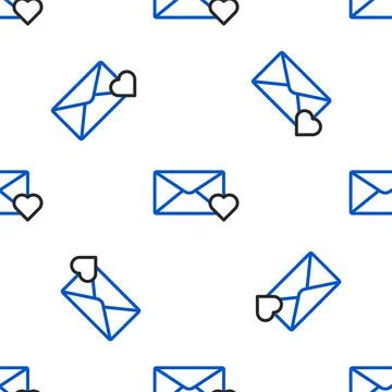 Line Envelope with 8 March icon isolated seamless pattern on white background Illustrazione stock