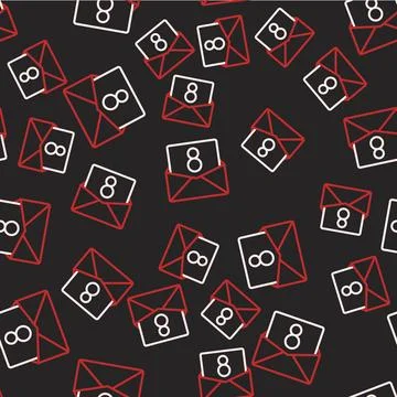 Line Envelope with 8 March icon isolated seamless pattern on black backgrou.. Stock Illustration