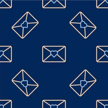 Line Envelope with 8 March icon isolated seamless pattern on blue backgroun.. 스톡 일러스트