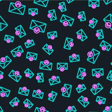 Line Envelope and check mark icon isolated seamless pattern on black background イラスト素材