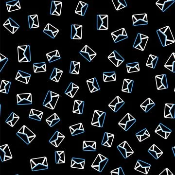 Line Envelope icon isolated seamless pattern on black background. Email message Illustrazione stock