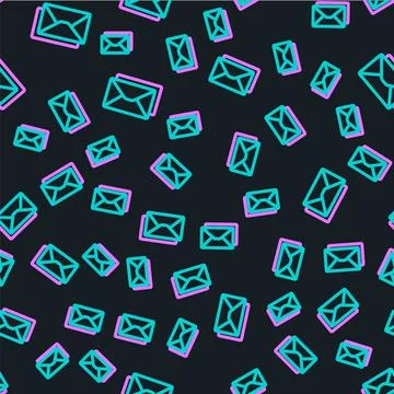 Line Envelope icon isolated seamless pattern on black background. Email message Illustrazione stock