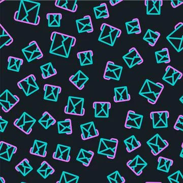 Line Envelope icon isolated seamless pattern on black background. Email message Stock Illustration