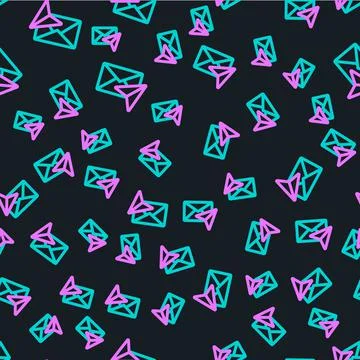 Line Envelope icon isolated seamless pattern on black background. Email message Stock Illustration