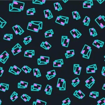 Line Envelope icon isolated seamless pattern on black background. Email message Stock Illustration