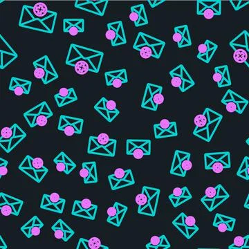 Line Envelope icon isolated seamless pattern on black background. Received Stock Illustration