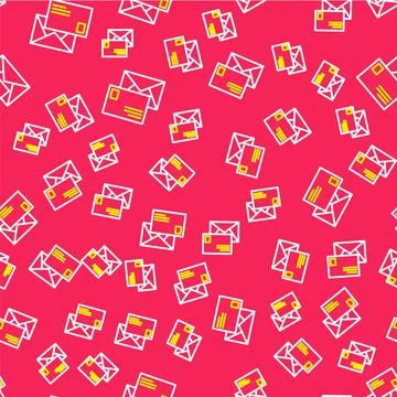 Line Envelope icon isolated seamless pattern on red background. Email message Stock Illustration