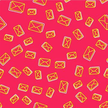 Line Envelope icon isolated seamless pattern on red background. Email message Stock Illustration