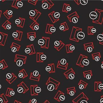 Line Envelope icon isolated seamless pattern on black background. Received イラスト素材