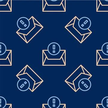 Line Envelope icon isolated seamless pattern on blue background. Received Illustrazione stock
