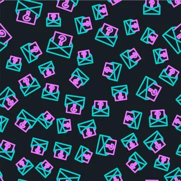 Line Envelope with question mark icon isolated seamless pattern on black Stock Illustration