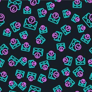 Line Envelope with question mark icon isolated seamless pattern on black イラスト素材