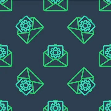 Line Envelope setting icon isolated seamless pattern on blue background. Vect 스톡 일러스트