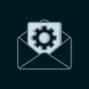 Line Envelope setting icon isolated on black background. Flat filled outlin.. Illustrazione stock