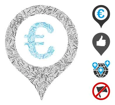 Line Euro Map Marker Icon Vector Collage 스톡 일러스트