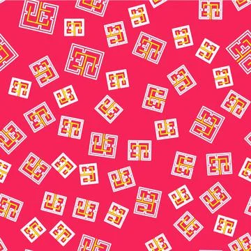 Line Evacuation plan icon isolated seamless pattern on red background. Fire 库存插图
