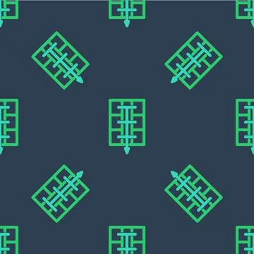 Line Evacuation plan icon isolated seamless pattern on blue background. Fire Stockillustratie