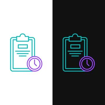 Line Exam sheet with clock icon isolated on white and black background. Test Stock Illustration