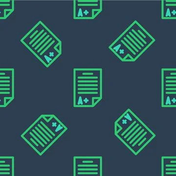 Line Exam sheet with A plus grade icon isolated seamless pattern on blue 스톡 일러스트