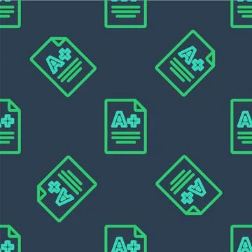 Line Exam sheet with A plus grade icon isolated seamless pattern on blue 스톡 일러스트