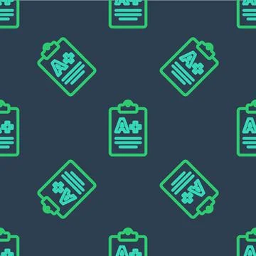 Line Exam sheet with A plus grade icon isolated seamless pattern on blue Stock Illustration