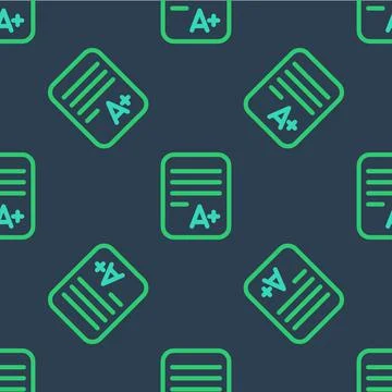 Line Exam sheet with A plus grade icon isolated seamless pattern on blue 스톡 일러스트