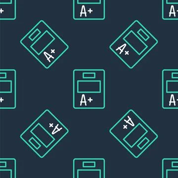 Line Exam sheet with A plus grade icon isolated seamless pattern on black Stock Illustration