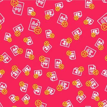 Line Exam sheet with A plus grade icon isolated seamless pattern on red Illustrazione stock