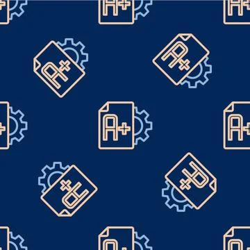 Line Exam sheet with A plus grade icon isolated seamless pattern on blue Stock Illustration