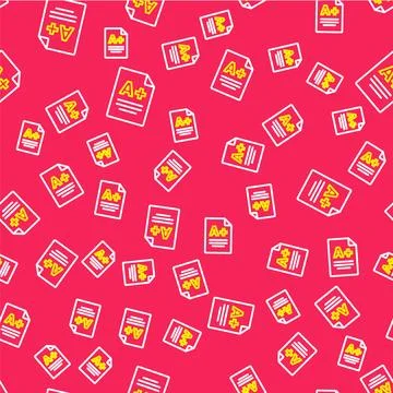 Line Exam sheet with A plus grade icon isolated seamless pattern on red bac.. Stock Illustration