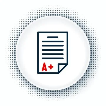 Line Exam sheet with A plus grade icon isolated on white background. Test p.. Stock Illustration