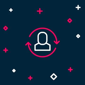 Line Exchange work icon isolated on blue background. Information exchange bet Stock Illustration